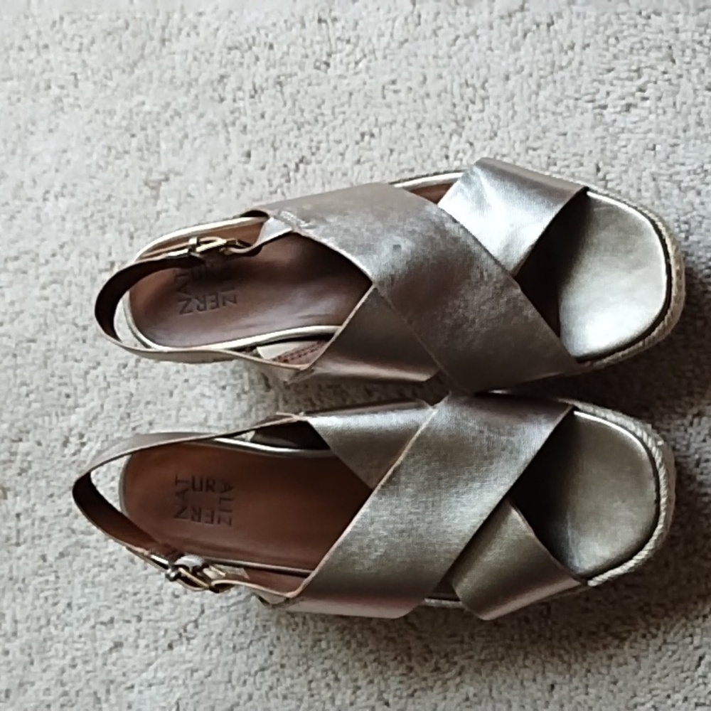 Naturalizer Oak Leather Slingback Espadrille Sandal Size 10 Gold/ Gunmetal Color